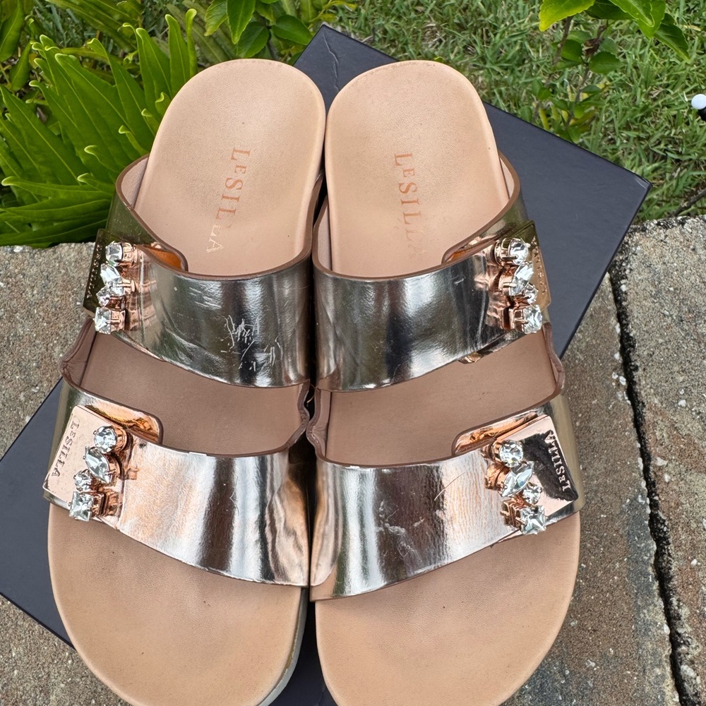 Le Silla Rose Gold Metallic Slide Sandals with Crystal Detail – EU 38 / US 7.5 - Picture 8 of 11